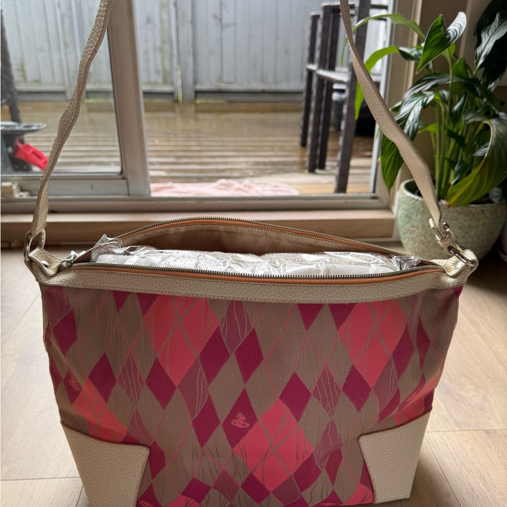 Vivienne Westwood Pink and Cream Shoulder Bag with Geometric Design